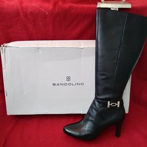 Black Leather Bandolino Wide-Calf Boots